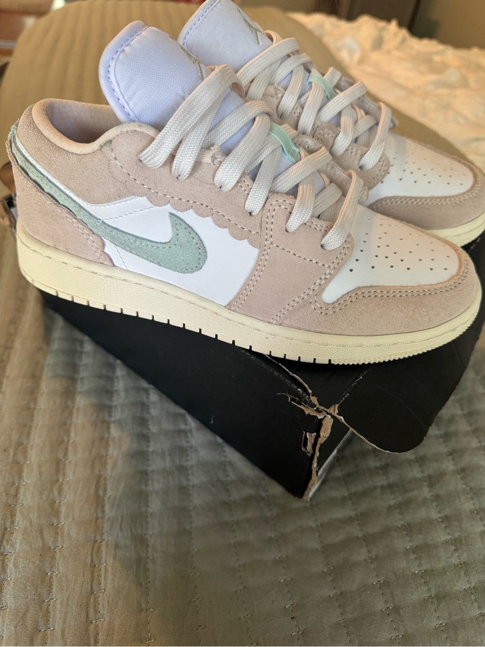 Nike Jordan 1 Low SE guava ice, jade ice, white sneakers - 4y / 5 womens
